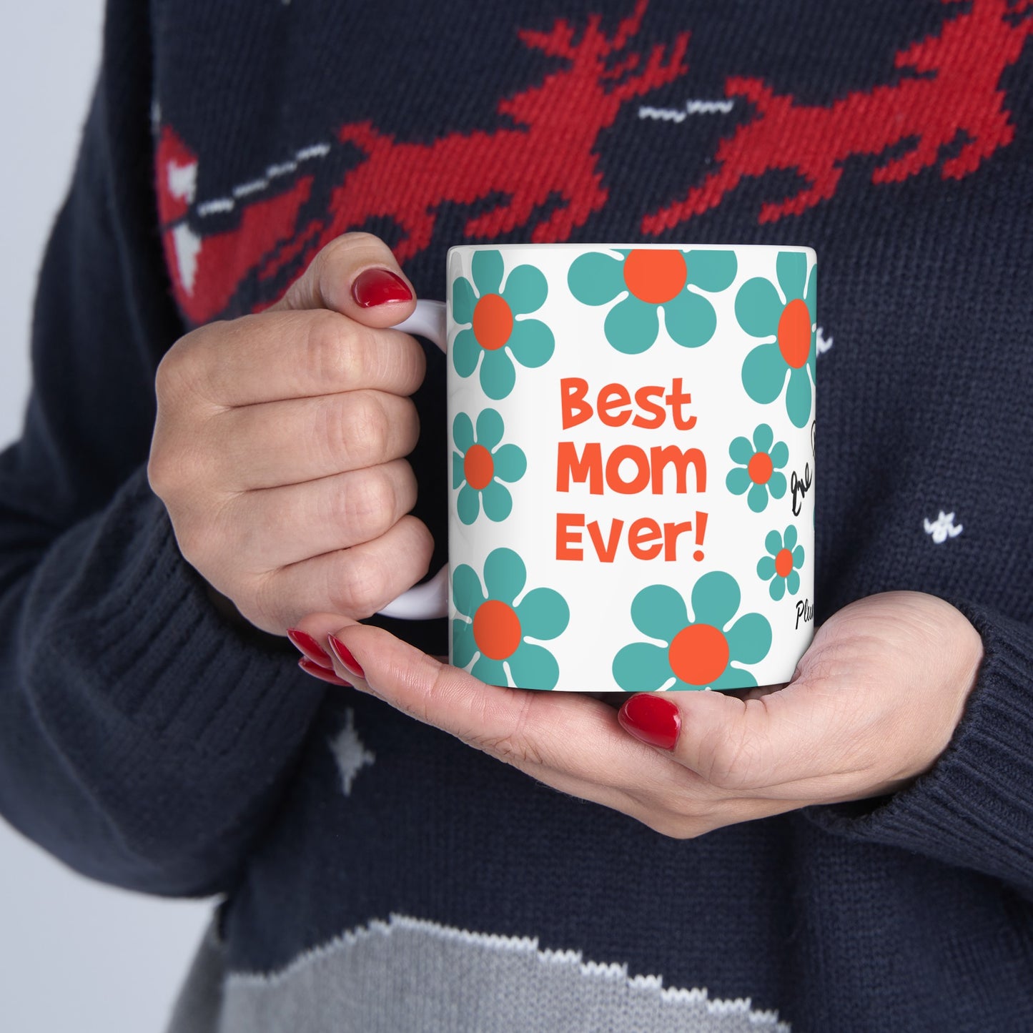 Best Mom Blue & Orange Daisy Mug