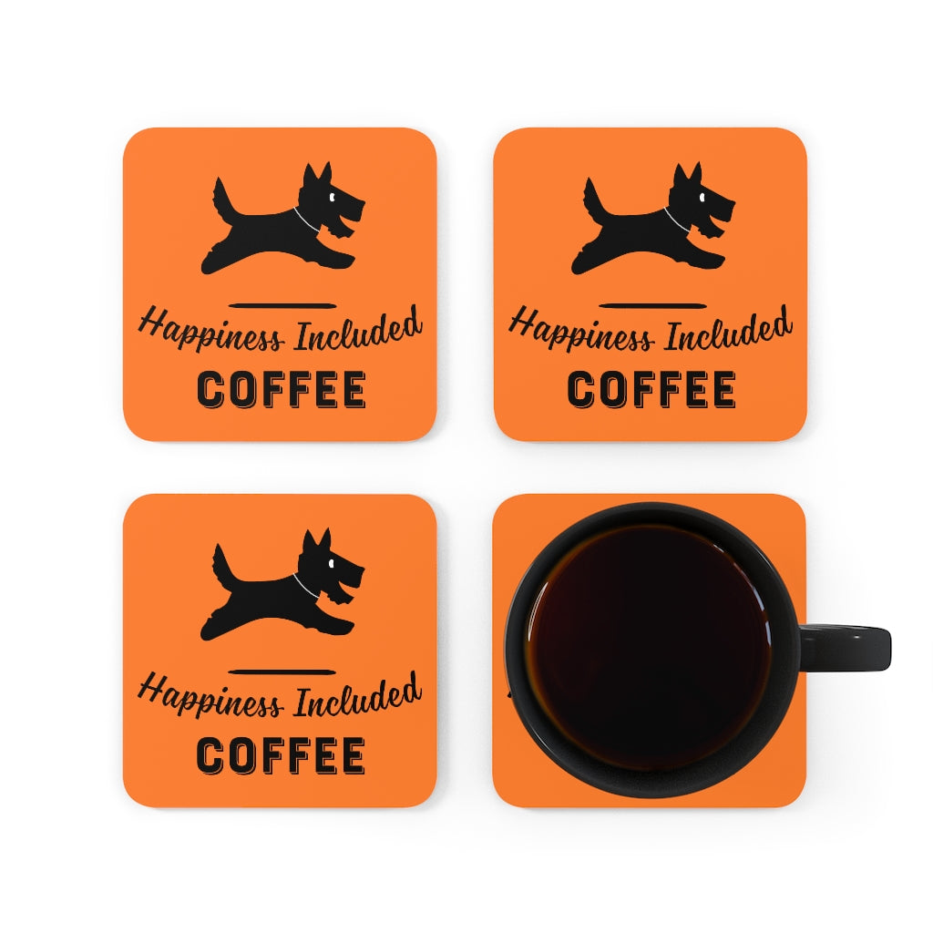 Happiness Included Coffee Logo Coaster Set in Orange