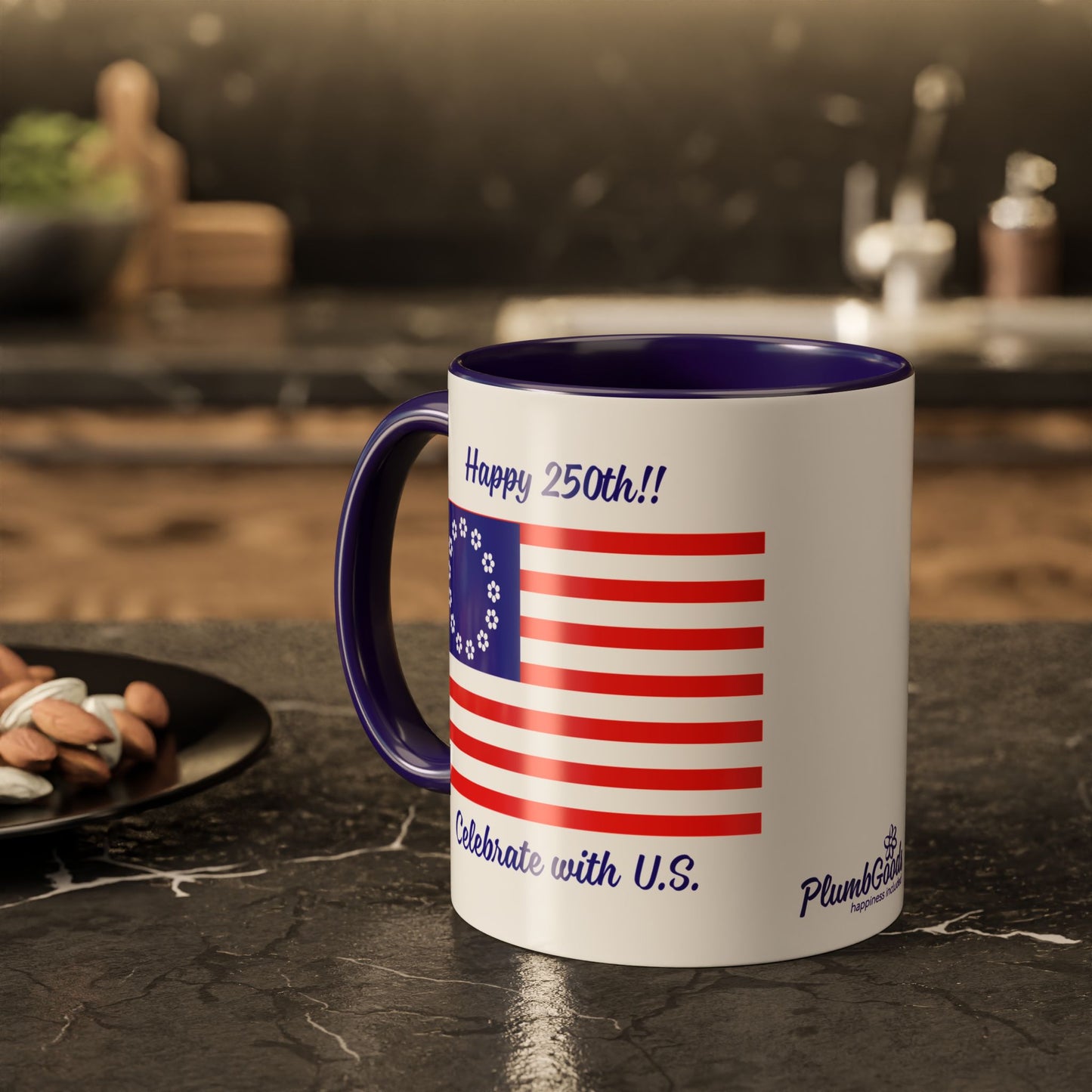 PlumbGoods Happy 250th Birthday United States Flag Accent Mug
