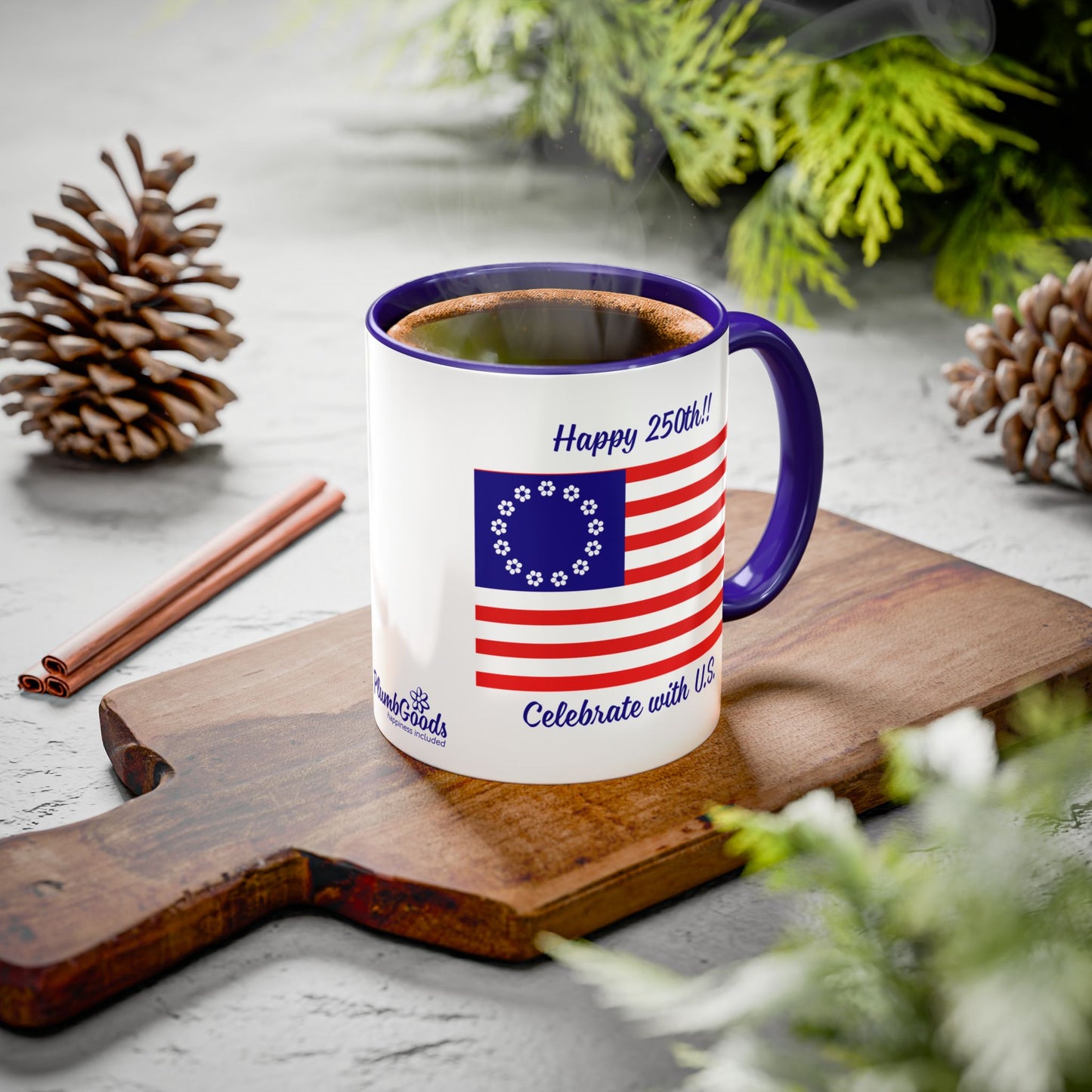 PlumbGoods Happy 250th Birthday United States Flag Accent Mug