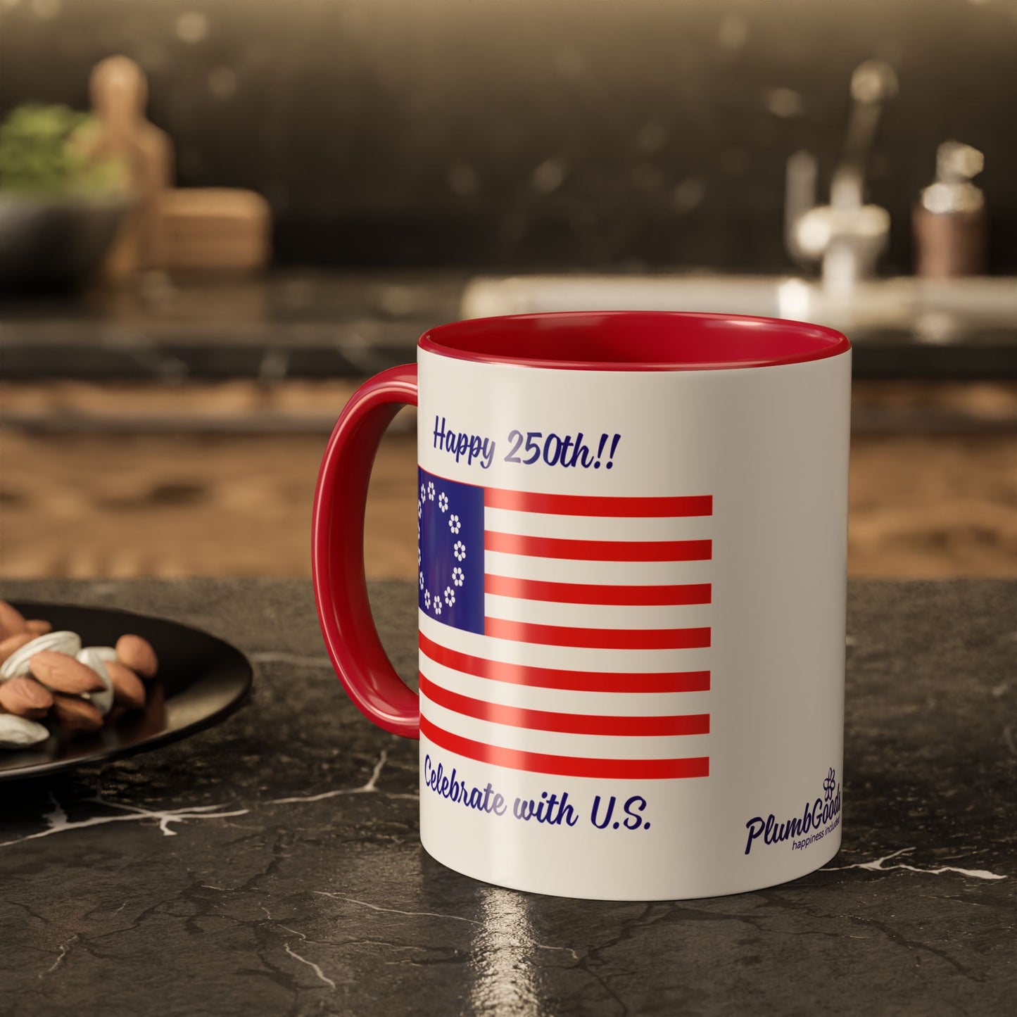 PlumbGoods Happy 250th Birthday United States Flag Accent Mug
