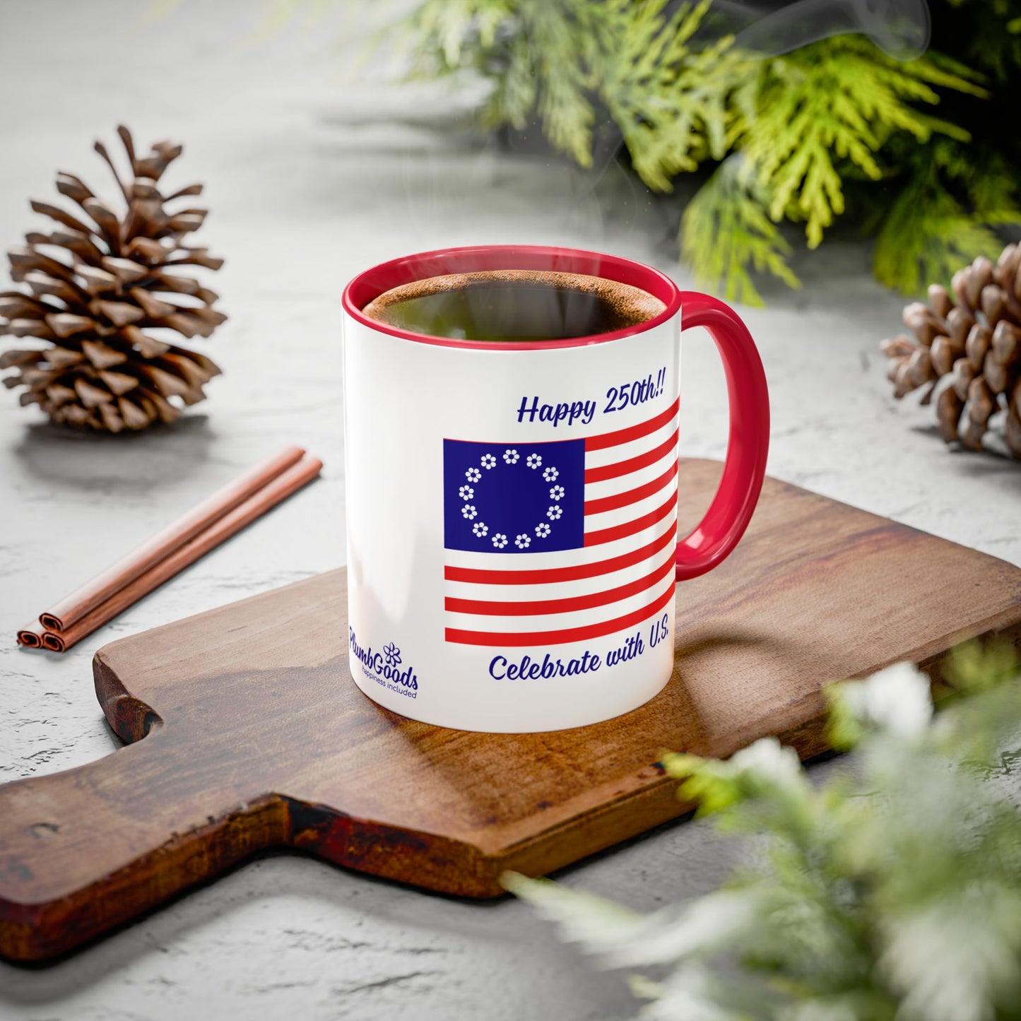 PlumbGoods Happy 250th Birthday United States Flag Accent Mug