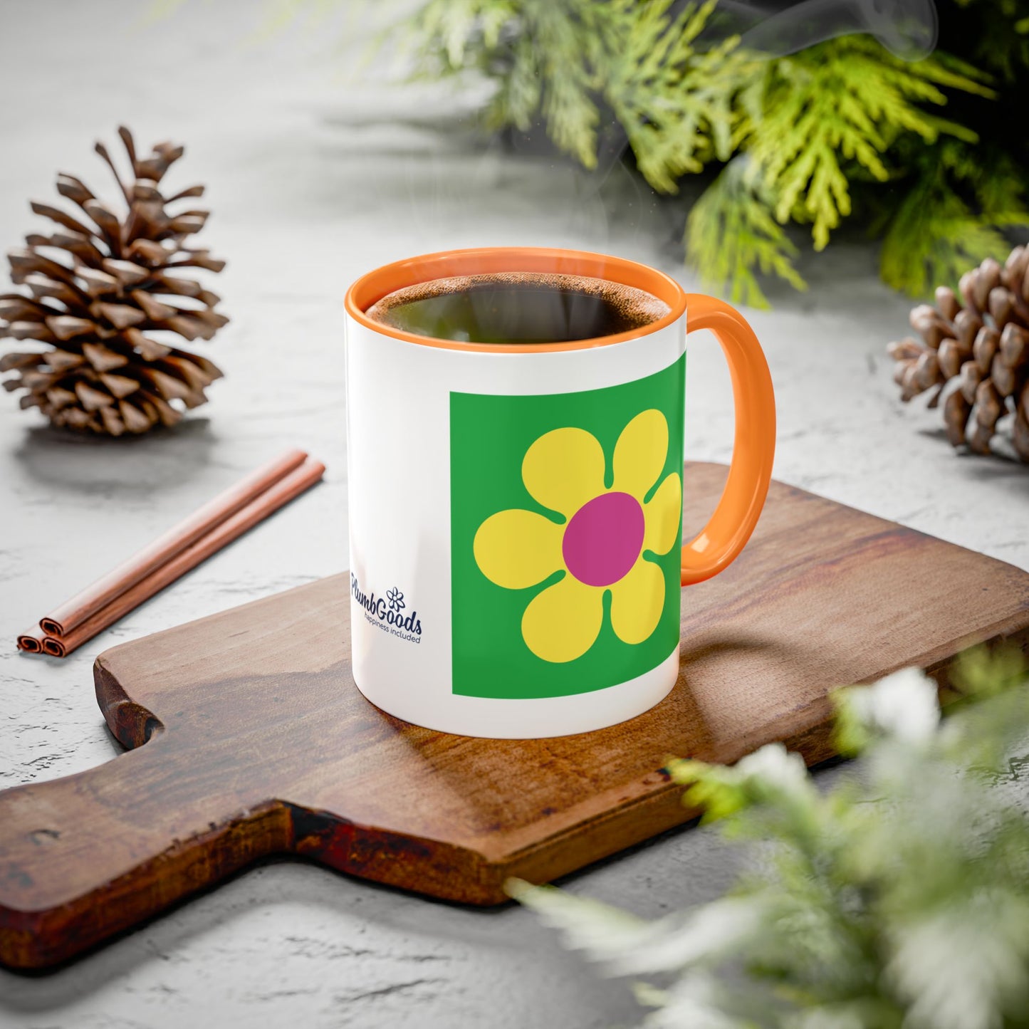 Daisy Mug Orange Handle .