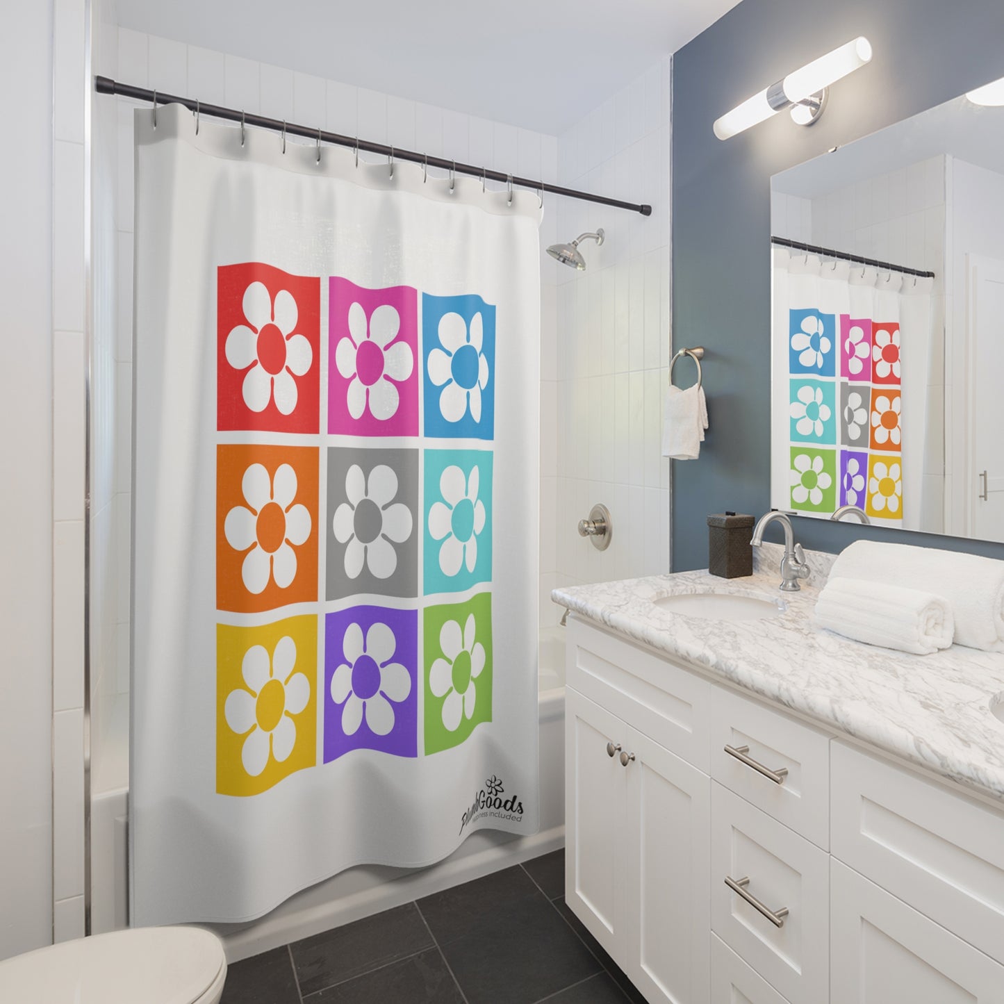 Shower Curtain White Daisies Design