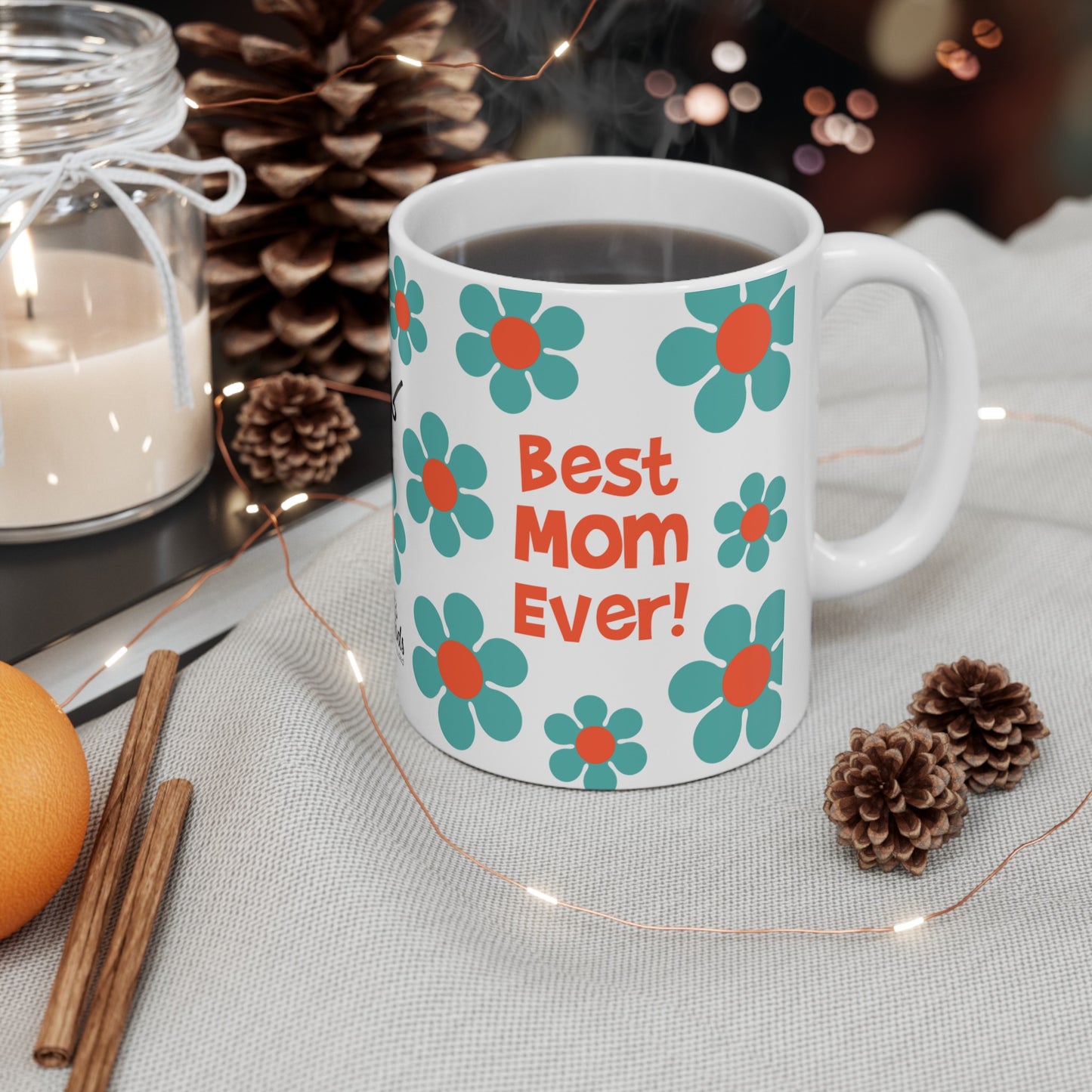 Best Mom Blue & Orange Daisy Mug