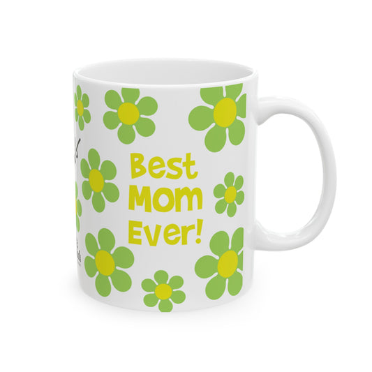 Best Mom Green & Yellow Daisy Mug