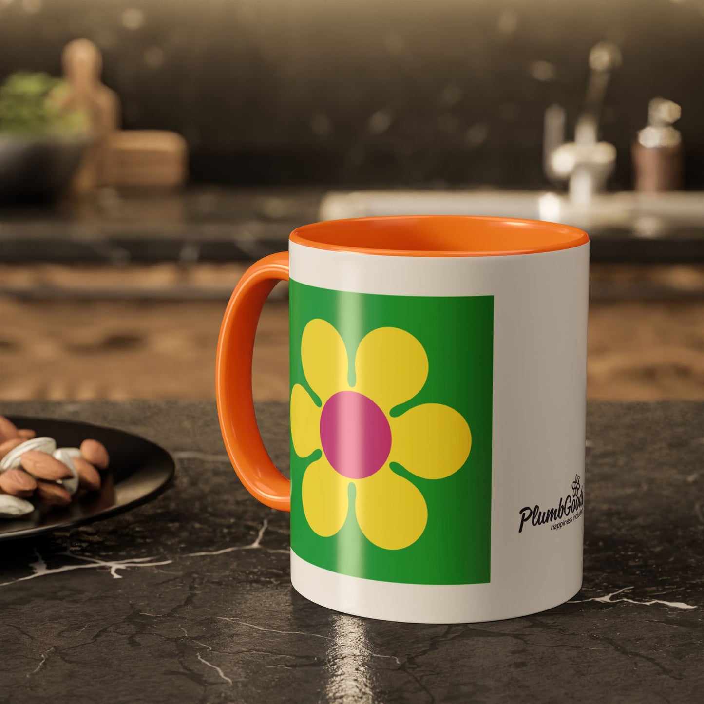 Daisy Mug Orange Handle .