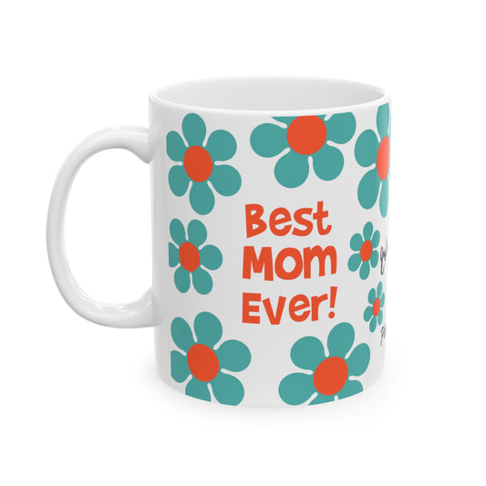 Best Mom Blue & Orange Daisy Mug