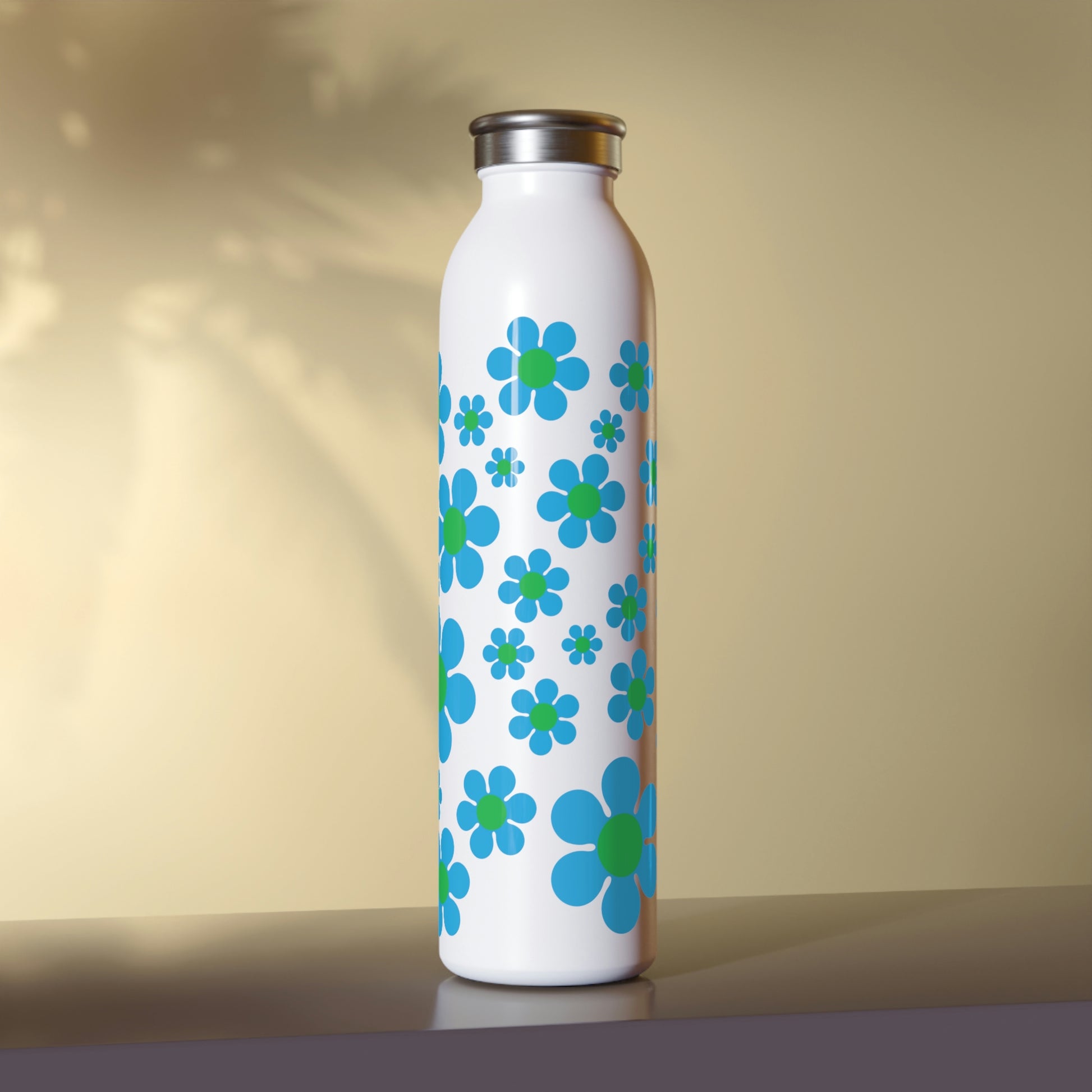 Slim Water Bottle Blue Daisy