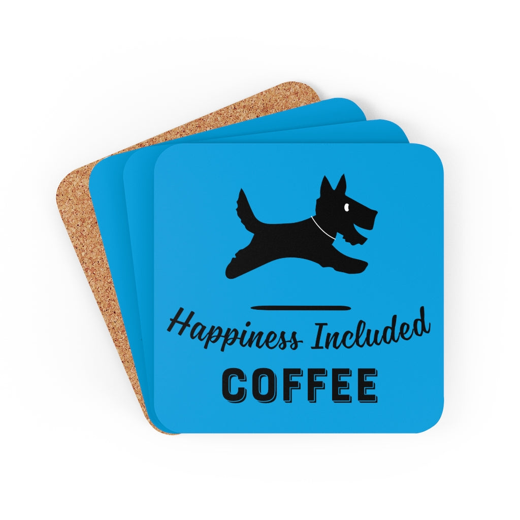Happiness Included Coffee Logo Coaster Set in Blue