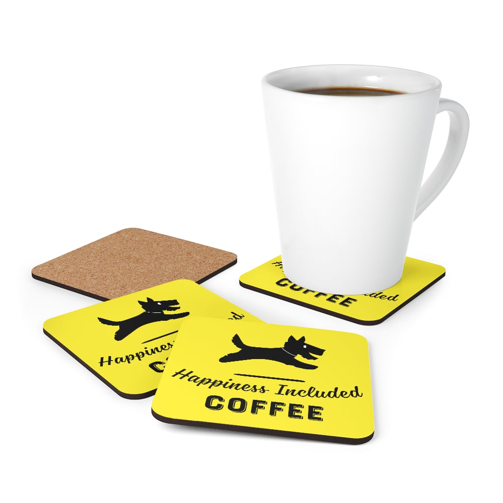 Happiness Included Coffee Logo Coaster Set in Yellow