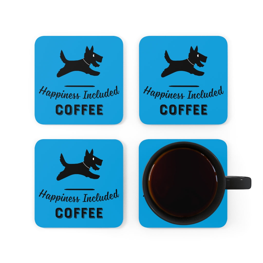 Happiness Included Coffee Logo Coaster Set in Blue