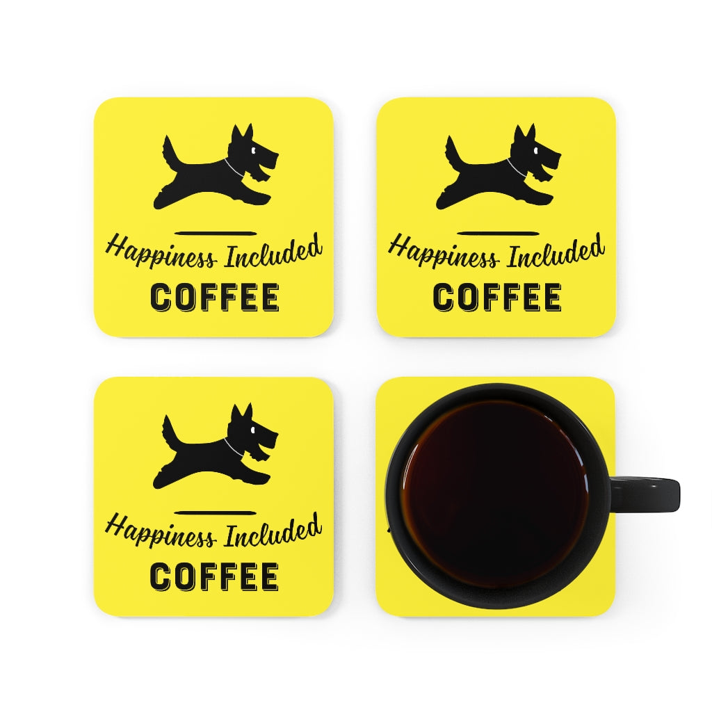 Happiness Included Coffee Logo Coaster Set in Yellow