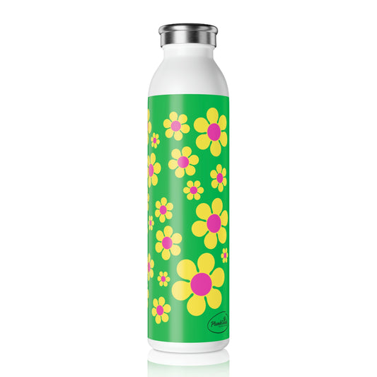Slim Water Bottle Yellow Daisy Green Background