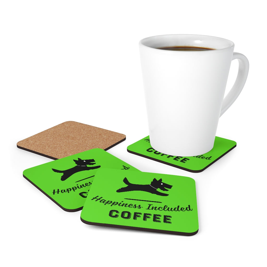 Happiness Included Coffee Logo Coaster Set in Green