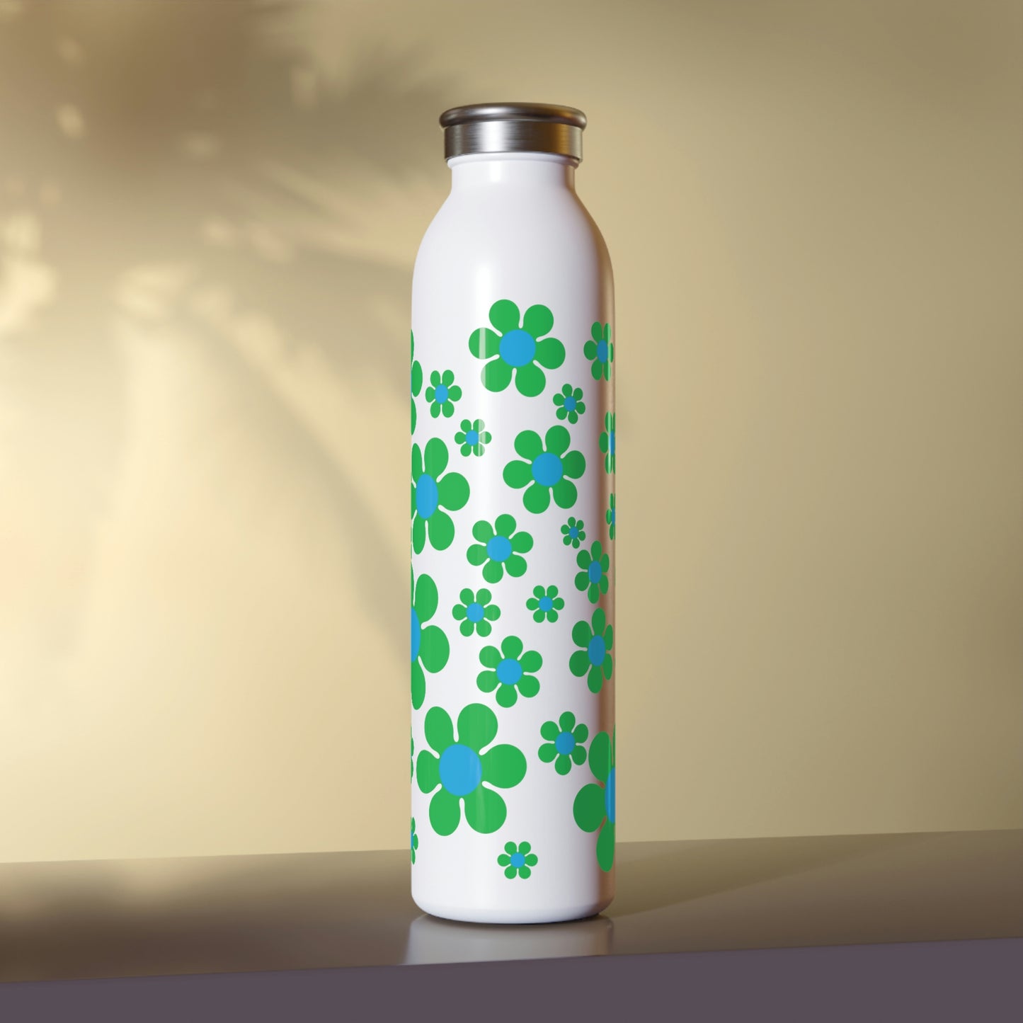 Slim Water Bottle Green Daisy