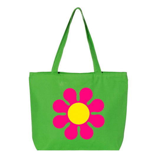 Pink Daisy Zippered Tote