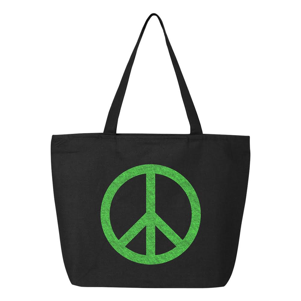 Green Peace Sign Zippered Tote