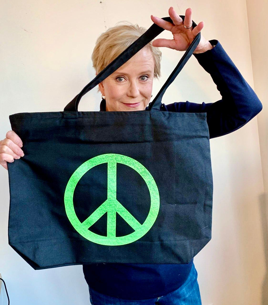 Green Peace Sign Zippered Tote