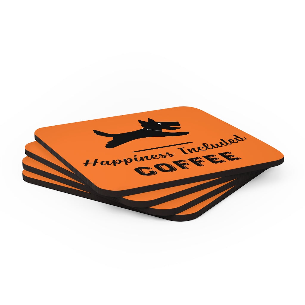 Happiness Included Coffee Logo Coaster Set in Orange