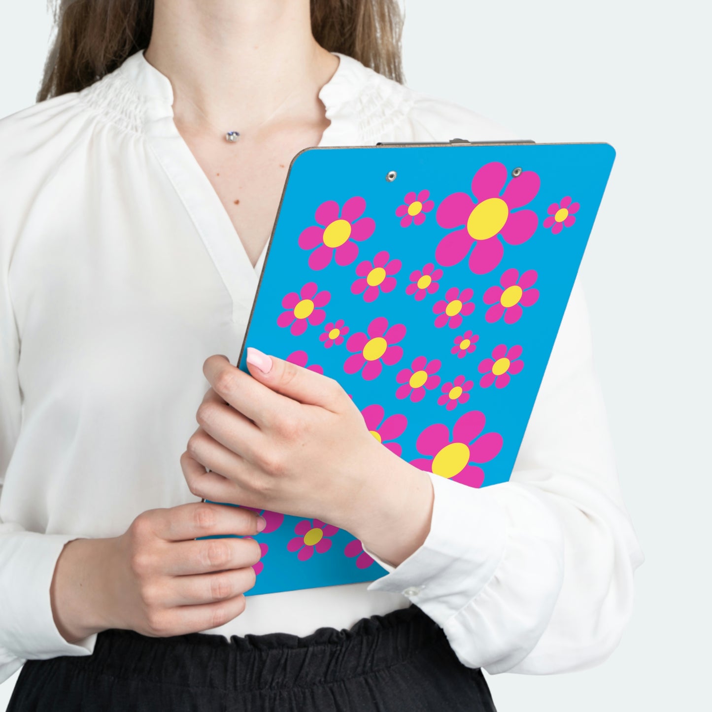 Clipboard Pink Daisy Blue Background