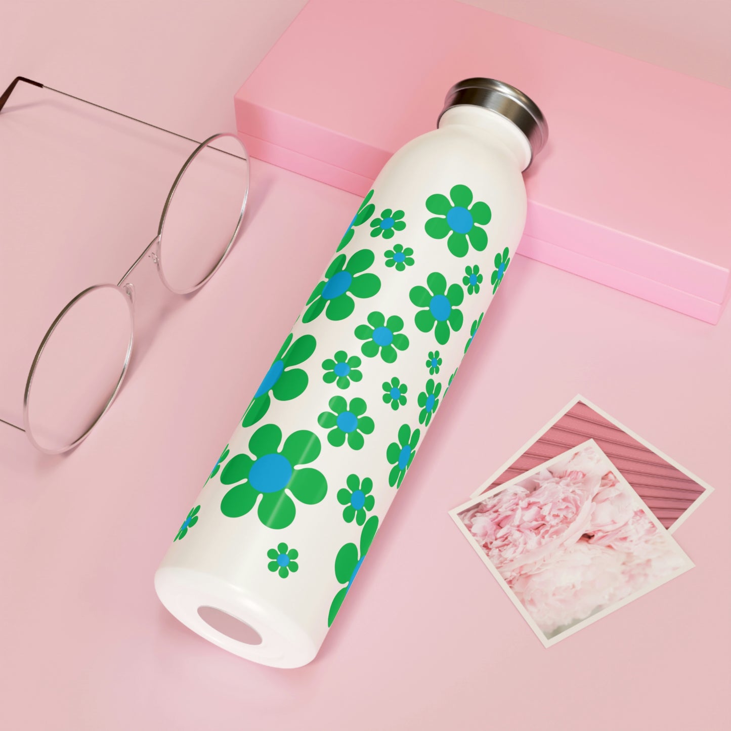 Slim Water Bottle Green Daisy